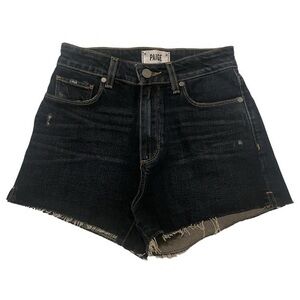 PAIGE High Rise Margot Dark Wash Denim Shorts Raw Hem Women’s 25